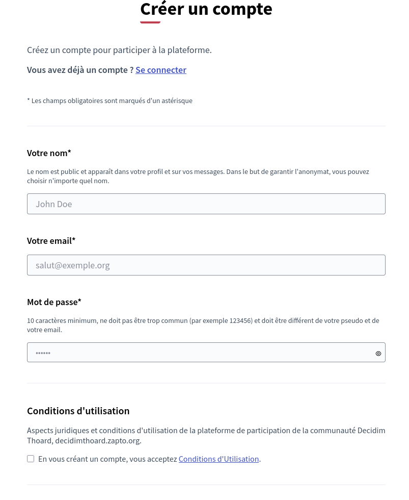 Renseignez les champs pour vous inscrire